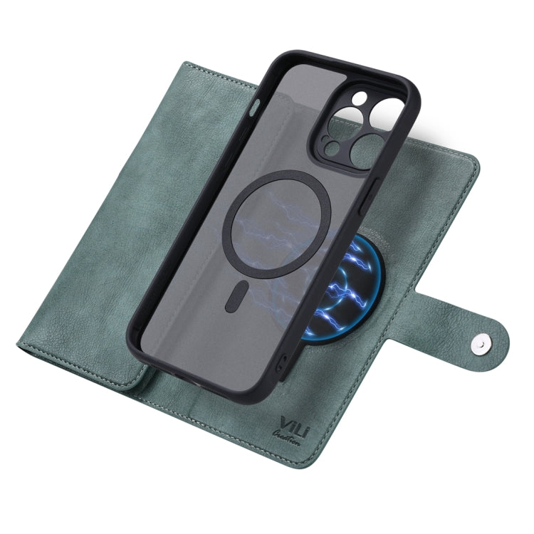 For iPhone 14 ViLi GV Series MagSafe Magnetic Zipper Leather Phone Case(Green)