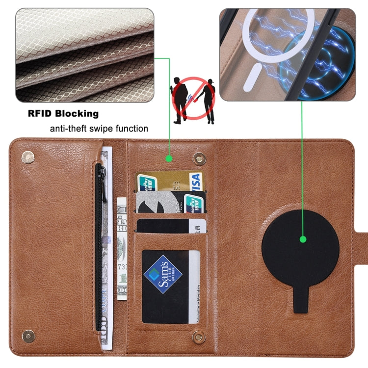 For iPhone 15 ViLi GV Series MagSafe Magnetic Zipper Leather Phone Case(Brown)