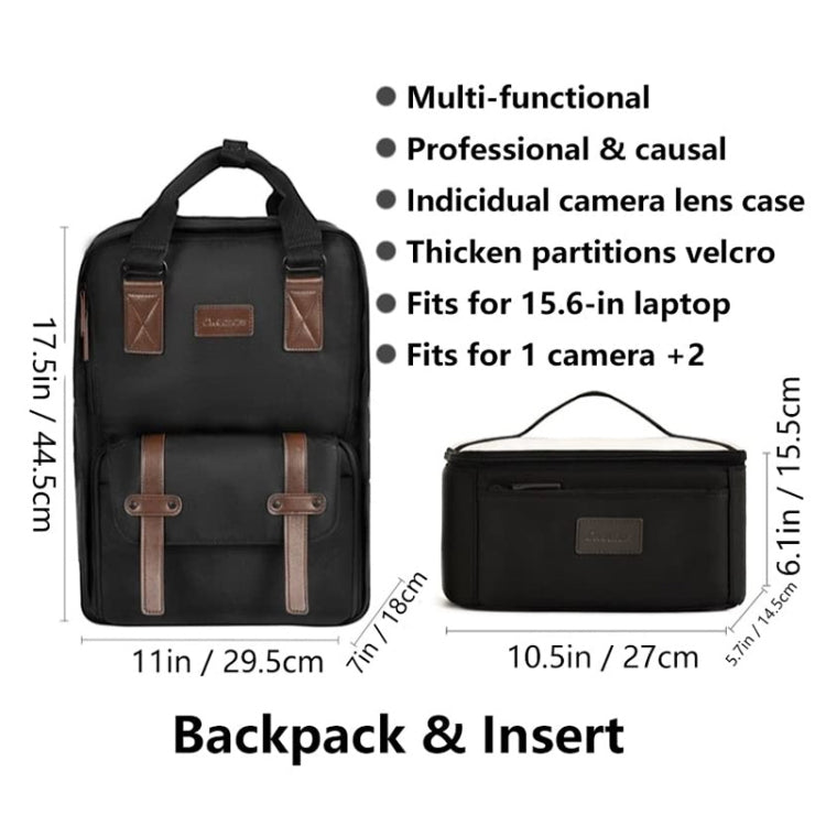 Cwatcun D78 Camera Laptop Backpack Bag With Detachable Insert Camera Case(Black)