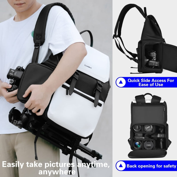 Cwatcun D79 Camera Backpack Multi-Functional Camera  Dual Shoulders Bag, Size:40.5 x 28 x 17.5cm Small(Black White)