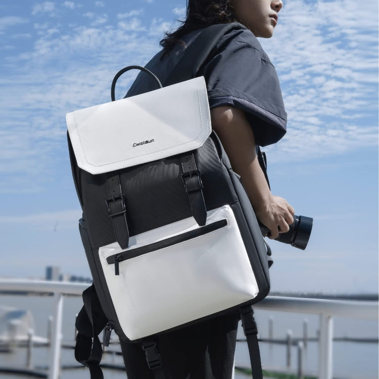 Cwatcun D79 Camera Backpack Multi-Functional Camera  Dual Shoulders Bag, Size:40.5 x 28 x 17.5cm Small(Black White)