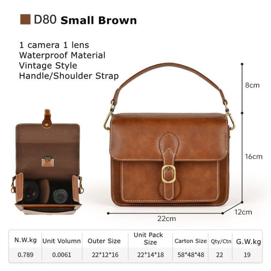 Cwatcun D80 Retro Leather Camera Shoulder Bag, Size:22 x 16 x 12cm Faux Leather Small(Brown)