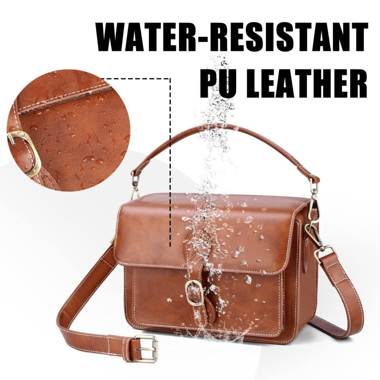 Cwatcun D80 Retro Leather Camera Shoulder Bag, Size:22 x 16 x 12cm Faux Leather Small(Brown)