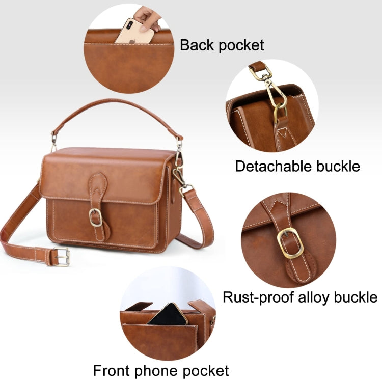 Cwatcun D80 Retro Leather Camera Shoulder Bag, Size:22 x 16 x 12cm Faux Leather Small(Brown)