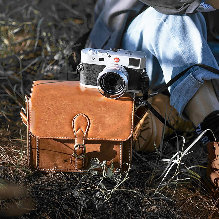 Cwatcun D80 Retro Leather Camera Shoulder Bag, Size:22 x 16 x 12cm Faux Leather Small(Brown)