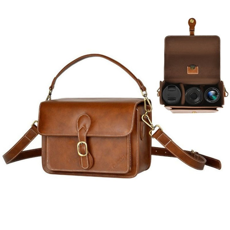 Cwatcun D80 Retro Leather Camera Shoulder Bag, Size:25.5 x 18.5 x 12.5cm Faux Leather Medium(Brown)