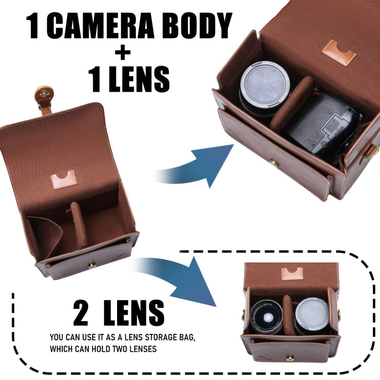 Cwatcun D80 Retro Leather Camera Shoulder Bag, Size:25.5 x 18.5 x 12.5cm Faux Leather Medium(Brown)