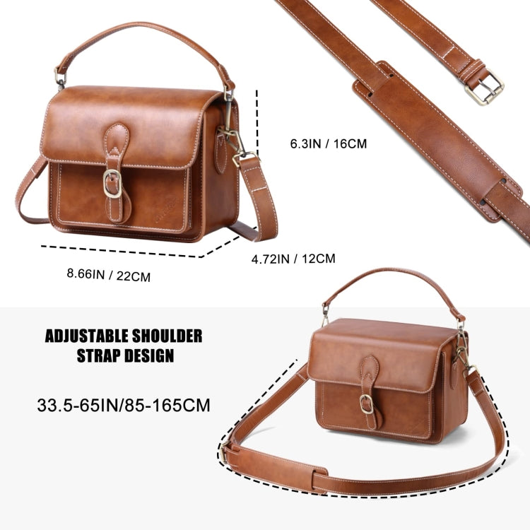 Cwatcun D80 Retro Leather Camera Shoulder Bag, Size:25.5 x 18.5 x 12.5cm Faux Leather Medium(Brown)