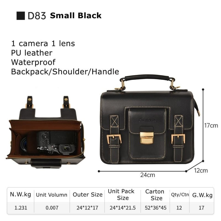 Cwatcun D83 Vintage Small Camera Case Leather Camera Messenger Bag, Size:24 x 17 x 12cm(Black)