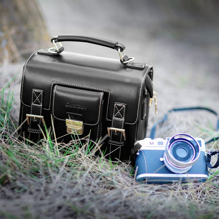 Cwatcun D83 Vintage Small Camera Case Leather Camera Messenger Bag, Size:24 x 17 x 12cm(Black)