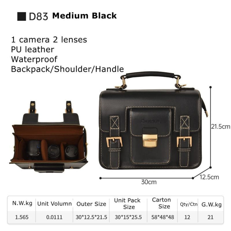 Cwatcun D83 Vintage Small Camera Case Leather Camera Messenger Bag, Size:30 x 21.5 x 12.5cm(Black)