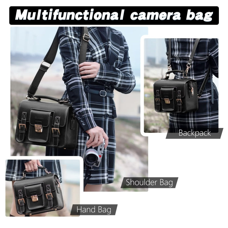 Cwatcun D83 Vintage Small Camera Case Leather Camera Messenger Bag, Size:30 x 21.5 x 12.5cm(Black)