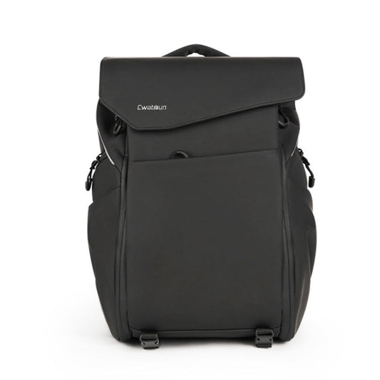 Cwatcun D89 Camera Backpack Waterproof Leather Film 15.6 Laptop Sleeve Bag, Size:43.5 x 33 x 22.5cm(Black)