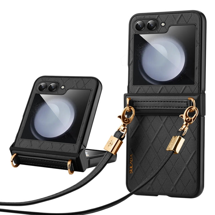 For Samsung Galaxy Z Flip3 5G SULADA Elegant Rhombic Texture Folding Phone Case with Lanyard(Black)