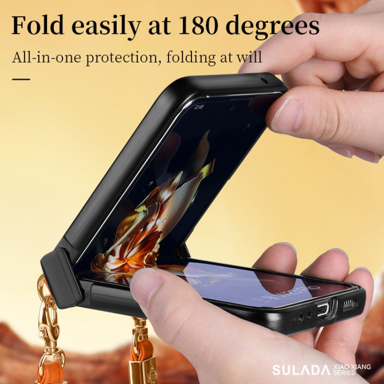 For Samsung Galaxy Z Flip4 SULADA Elegant Rhombic Texture Folding Phone Case with Lanyard(Orange)