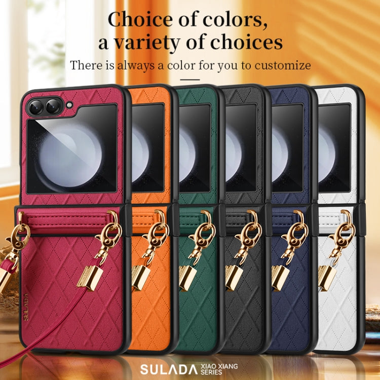 For Samsung Galaxy Z Flip5 SULADA Elegant Rhombic Texture Folding Phone Case with Lanyard(Blue)