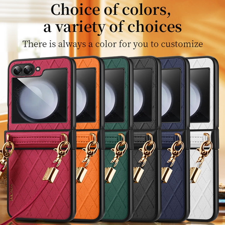For Samsung Galaxy Z Flip6 / Flip7 FE SULADA Elegant Rhombic Texture Folding Phone Case with Lanyard(White)