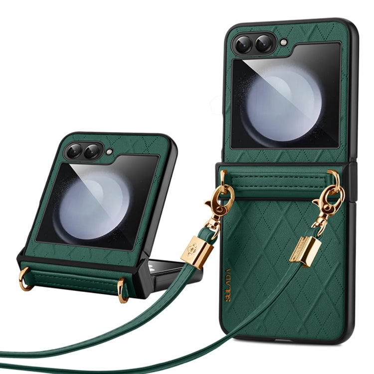 For Samsung Galaxy Z Flip6 / Flip7 FE SULADA Elegant Rhombic Texture Folding Phone Case with Lanyard(Green)