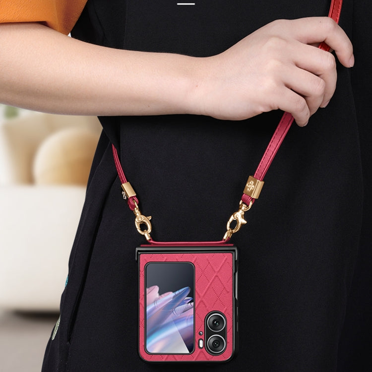 For OPPO Find N2 Flip SULADA Elegant Rhombic Texture Folding Phone Case with Lanyard(Black)