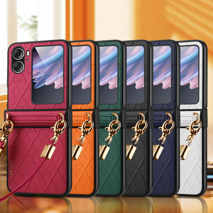 For OPPO Find N2 Flip SULADA Elegant Rhombic Texture Folding Phone Case with Lanyard(Blue)