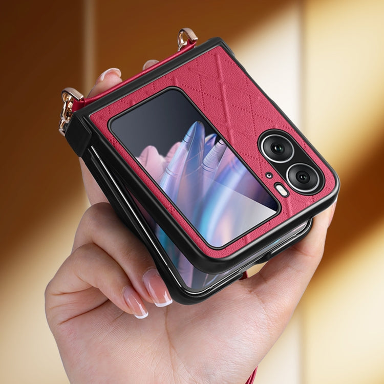 For OPPO Find N2 Flip SULADA Elegant Rhombic Texture Folding Phone Case with Lanyard(Blue)