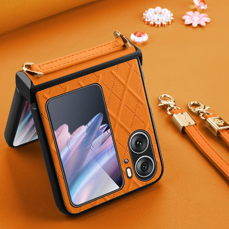 For OPPO Find N2 Flip SULADA Elegant Rhombic Texture Folding Phone Case with Lanyard(Red)