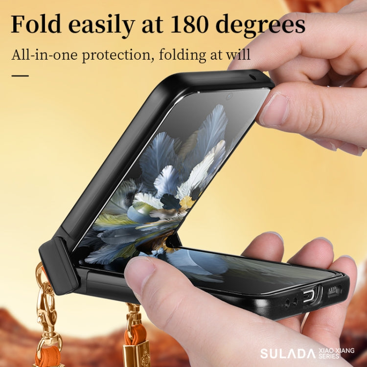 For OPPO Find N3 Flip SULADA Elegant Rhombic Texture Folding Phone Case with Lanyard(Black)
