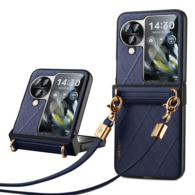 For OPPO Find N3 Flip SULADA Elegant Rhombic Texture Folding Phone Case with Lanyard(Blue)