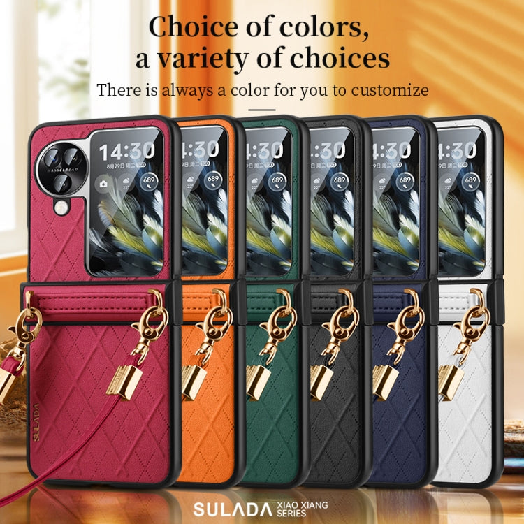 For OPPO Find N3 Flip SULADA Elegant Rhombic Texture Folding Phone Case with Lanyard(Blue)