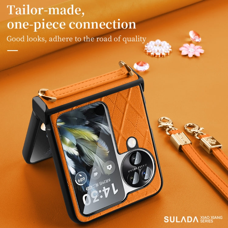 For OPPO Find N3 Flip SULADA Elegant Rhombic Texture Folding Phone Case with Lanyard(Blue)