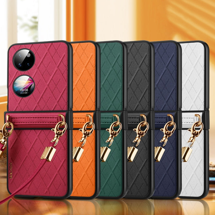 For Huawei P50 Pocket SULADA Elegant Rhombic Texture Folding Phone Case with Lanyard(Orange)