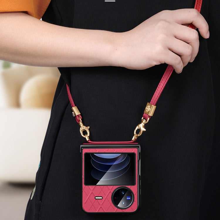 For vivo X Flip SULADA Elegant Rhombic Texture Folding Phone Case with Lanyard(Black)