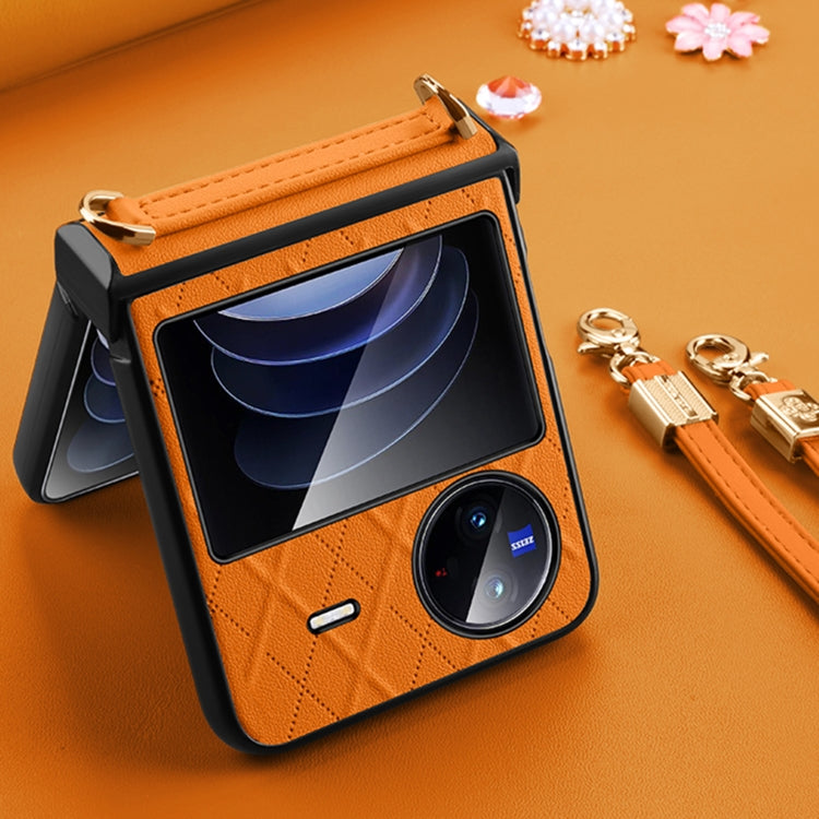 For vivo X Flip SULADA Elegant Rhombic Texture Folding Phone Case with Lanyard(Blue)