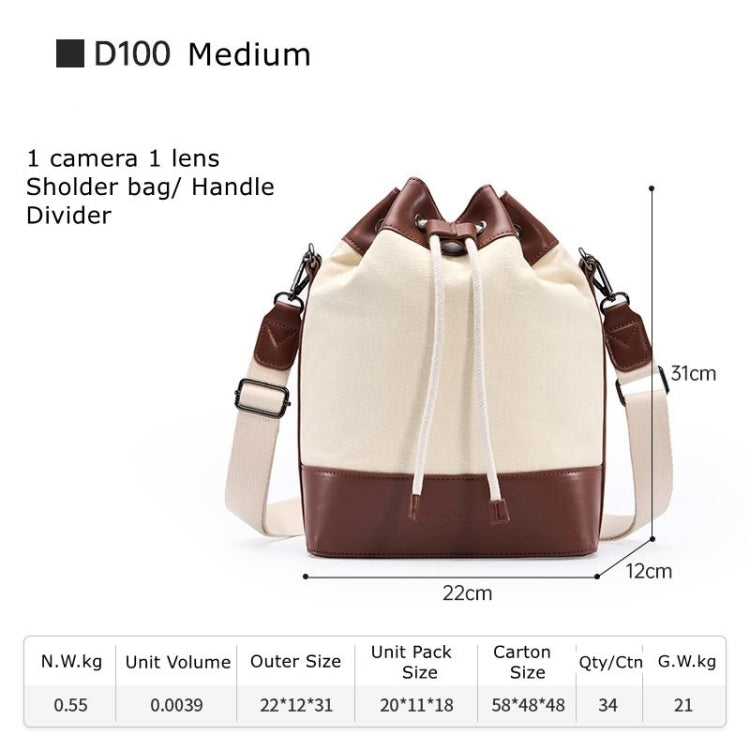 Cwatcun D100 Canvas PU Waterproof Bundle Drawstring Lens Bag Crossbody Camera Bag, Size:22 x 12 x 31cm(Beige)