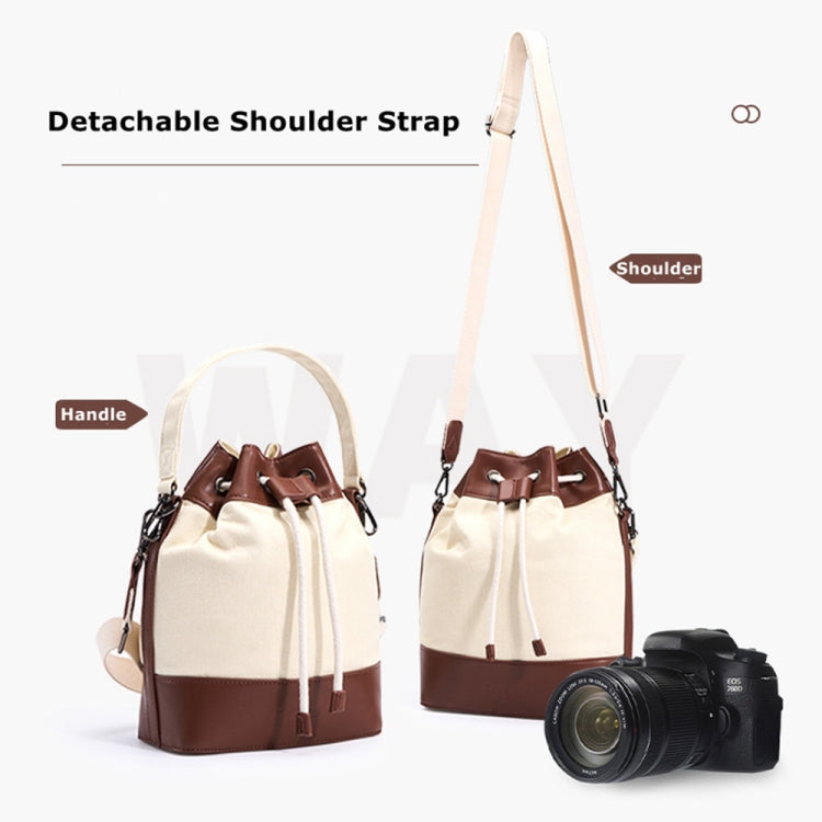 Cwatcun D100 Canvas PU Waterproof Bundle Drawstring Lens Bag Crossbody Camera Bag, Size:22 x 12 x 31cm(Beige)
