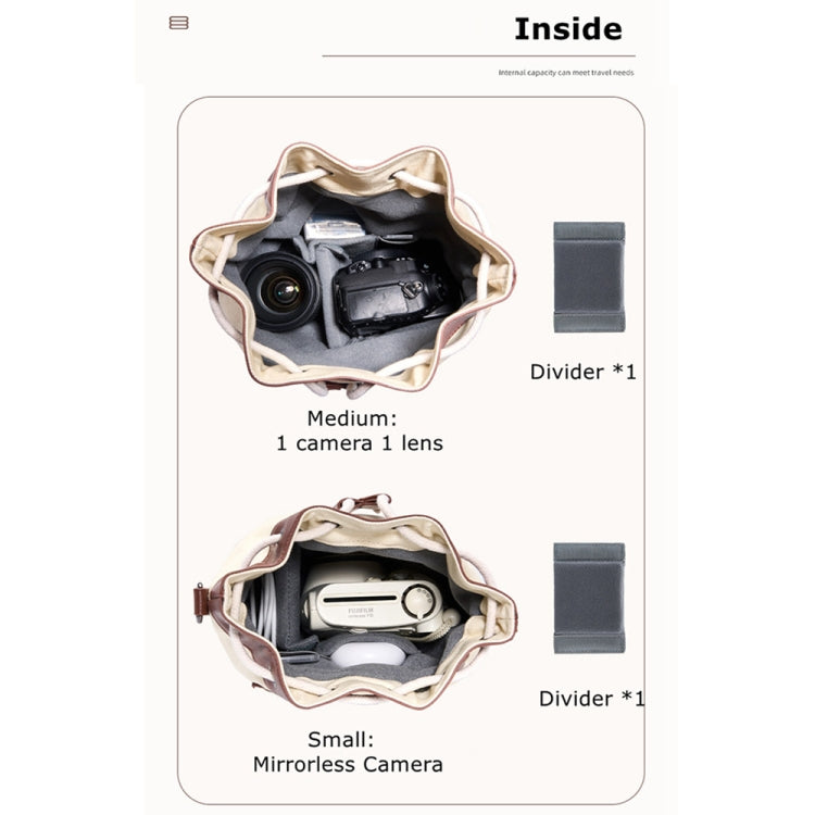 Cwatcun D100 Canvas PU Waterproof Bundle Drawstring Lens Bag Crossbody Camera Bag, Size:22 x 12 x 31cm(Beige)