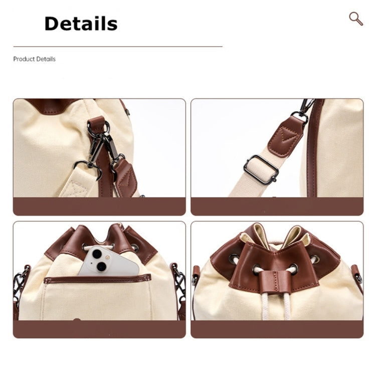 Cwatcun D100 Canvas PU Waterproof Bundle Drawstring Lens Bag Crossbody Camera Bag, Size:22 x 12 x 31cm(Beige)
