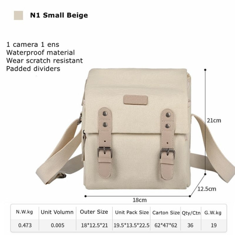 Cwatcun N1 Retro Multifunctional Canvas Waterproof Digital Camera Photography Bag, Size:18 x 12.5 x 21cm Beige