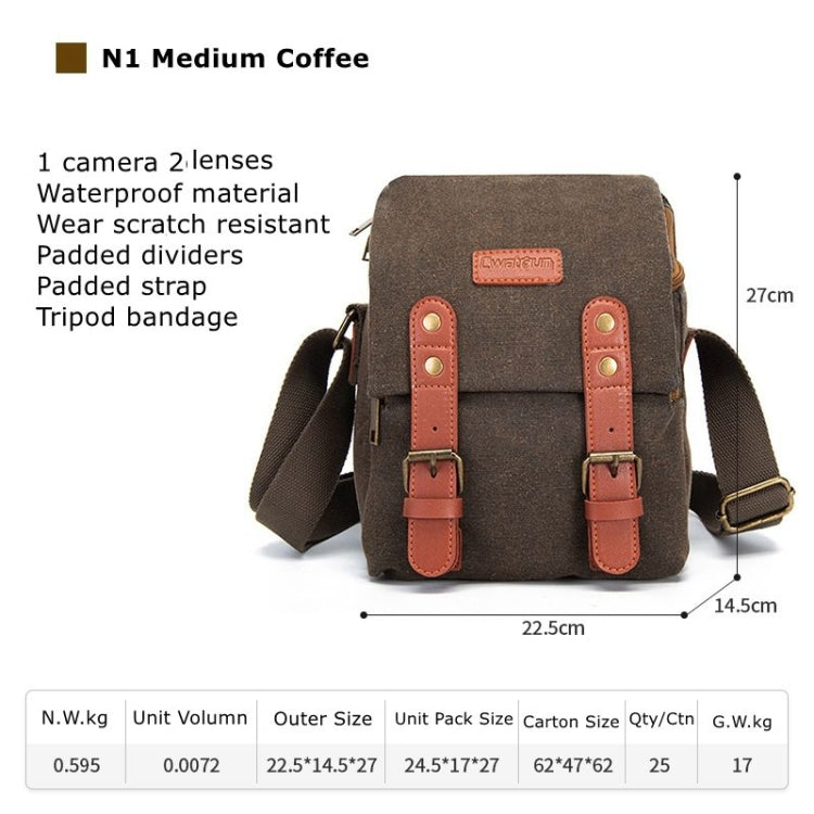 Cwatcun N1 Retro Multifunctional Canvas Waterproof Digital Camera Photography Bag, Size:22.5 x 14.5 x 27cm Coffee