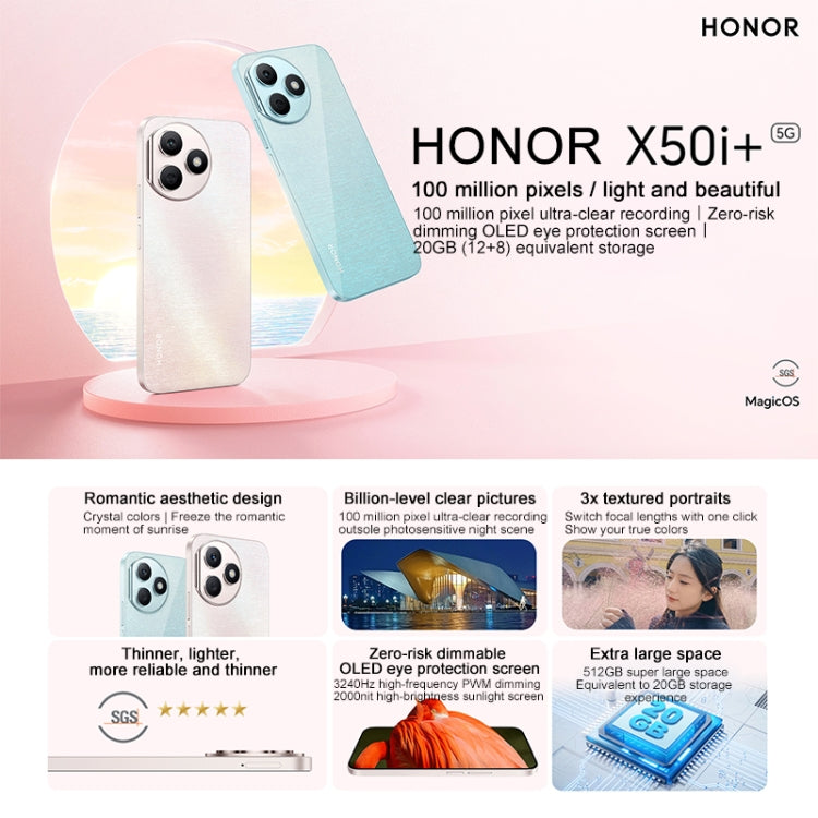 Honor X50i+, 12GB+256GB,  6.7 inch MagicOS 7.2 Dimensity 6080 Octa Core up to 2.4GHz, Network: 5G, OTG, Not Support Google Play(Pink)