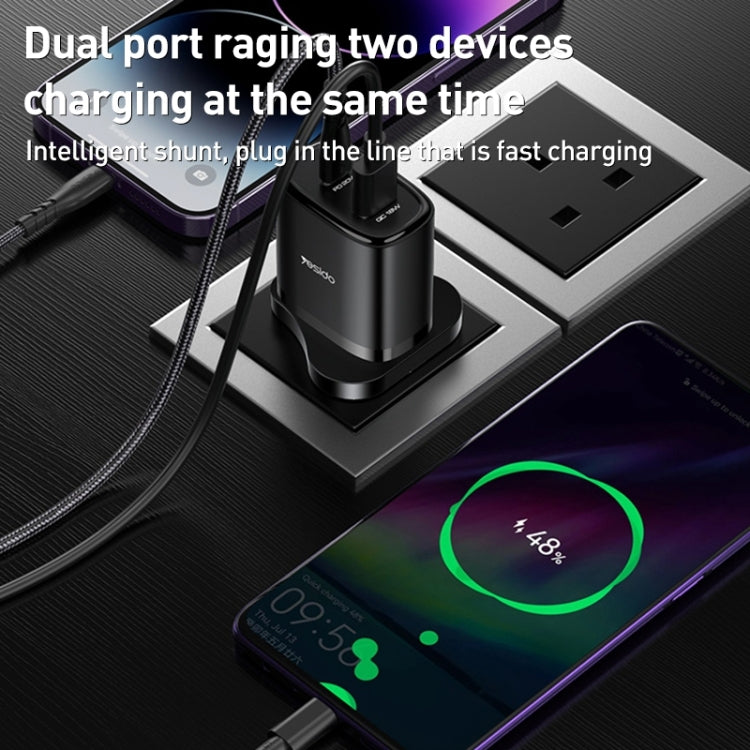 Yesido YC46 PD20W USB-C / Type-C + USB Travel Charger with 1m Type-C to 8 Pin Cable, UK Plug(White)