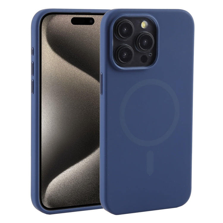 For iPhone 15 Pro Mutural Karen Series Liquid Silicone Magsafe Phone Case(Navy Blue)