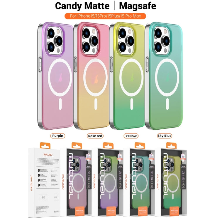 For iPhone 15 Pro Mutural MagSafe Magnetic Gradient Phone Case(Rose Red)