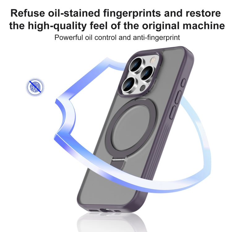 For iPhone 15 Pro Mutural MagSafe Magnetic Holder Phone Case(Dark Purple)
