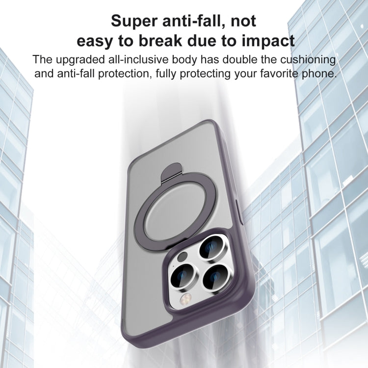 For iPhone 15 Pro Mutural MagSafe Magnetic Holder Phone Case(Dark Purple)