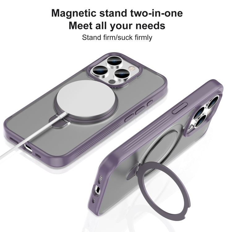 For iPhone 15 Pro Mutural MagSafe Magnetic Holder Phone Case(Dark Purple)