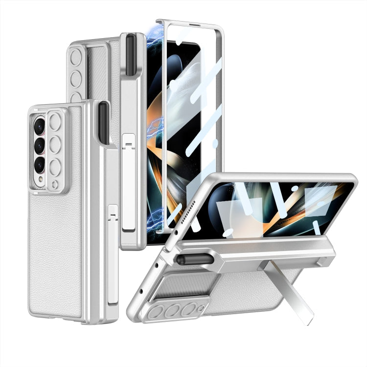 For Samsung Galaxy Z Fold4 GKK Magnetic Hinge Flip Leather Phone Case with Holder(Silver)