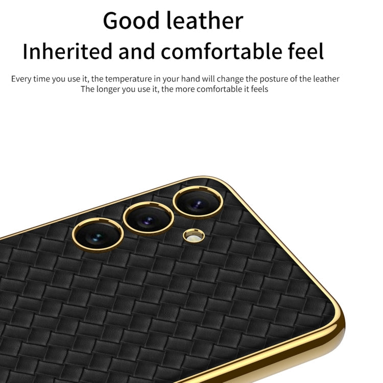 For Samsung Galaxy S24+ 5G GKK Weave Texture Electroplating PU Protective Phone Case(Black)