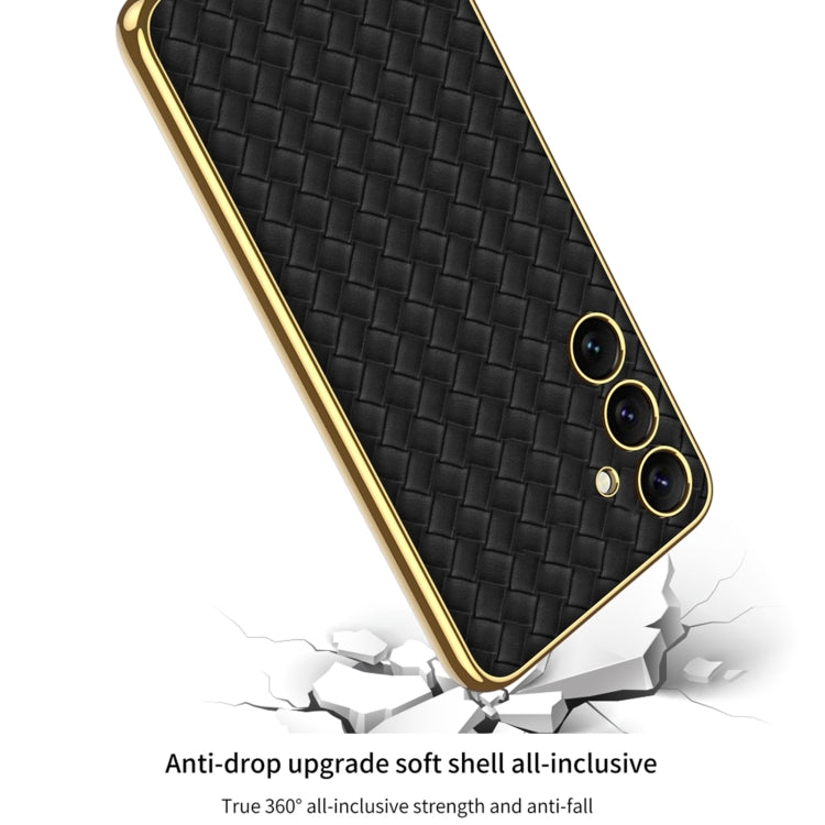 For Samsung Galaxy S24+ 5G GKK Weave Texture Electroplating PU Protective Phone Case(Green)