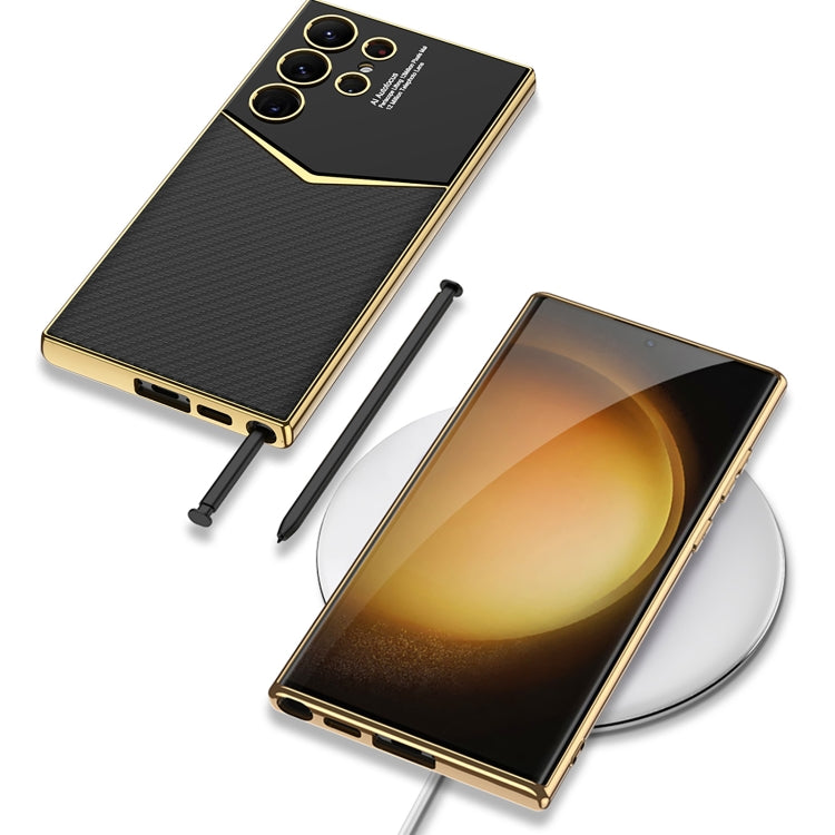 For Samsung Galaxy S24 Ultra 5G GKK Plating Soft TPU + Leather Full Coverage Phone Case without Pen(Carbon Fibre)